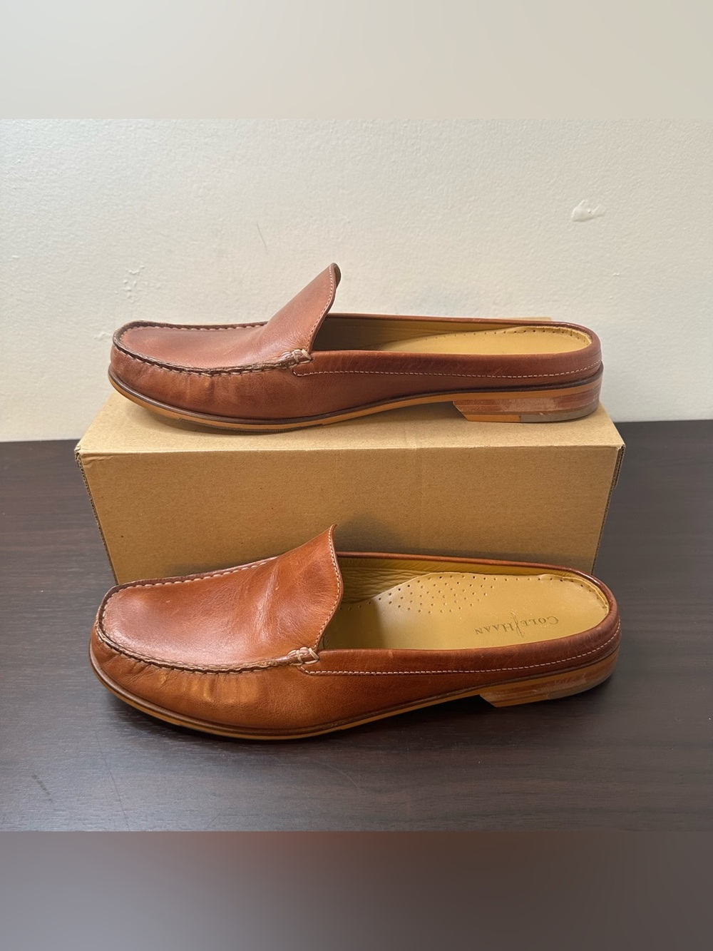 Cole Haan Brown Leather Ryan Mule Loafers, Size 11, Slip-On Flat Shoes, Preppy - Picture 4 of 16